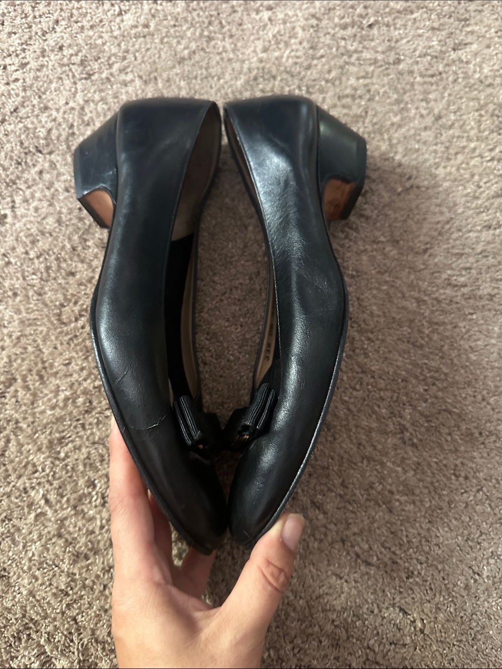 Salvatore Ferragamo Black Leather Vara Bow Flats with Gold Accent - Picture 3 of 7